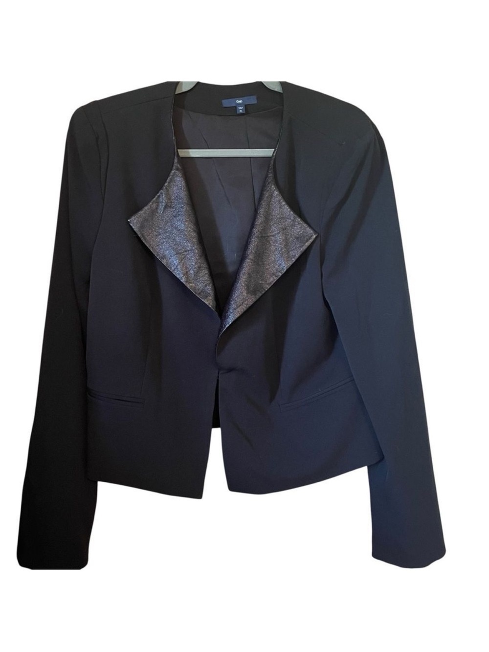 Gap Black Open-Front Blazer with Faux Leather Lapel XL